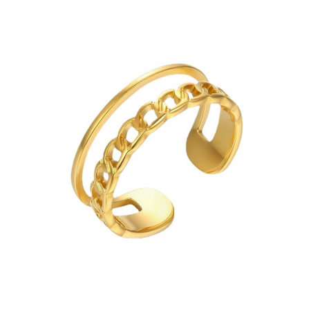 Inel dublu model cuban chain din otel inoxdabil, marime reglabila, placat cu aur 18K [2]