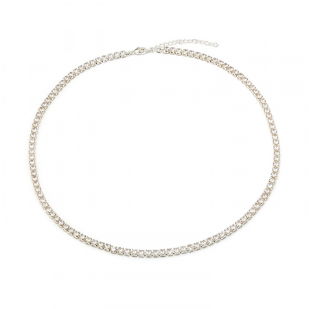 Bijuterii dama - Lant colier model Tennis, pietre din zirconiu alb, 2mm, 40+5 cm, argintiu