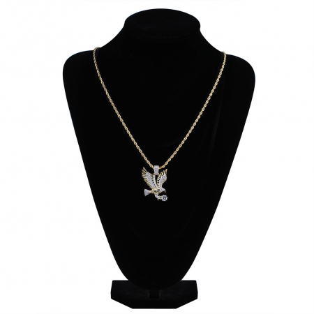 Bijuterii barbati - Lant cu padantiv in forma de vultur, cristale zirconia, placat cu aur 18K, auriu