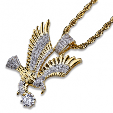 Lant cu padantiv in forma de vultur, cristale zirconia, placat cu aur 18K, auriu [1]