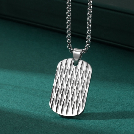 Lant cu pandantiv placuta identificare nume army, dog tag, model geometric, otel inoxidabil, Tessero, argintiu [1]
