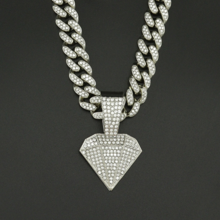 Lant Cuban Chain cu pandantiv in forma de diamant, pietre zirconiu, placat cu aur 18K, lungime 45 cm, Tessero, argintiu [1]