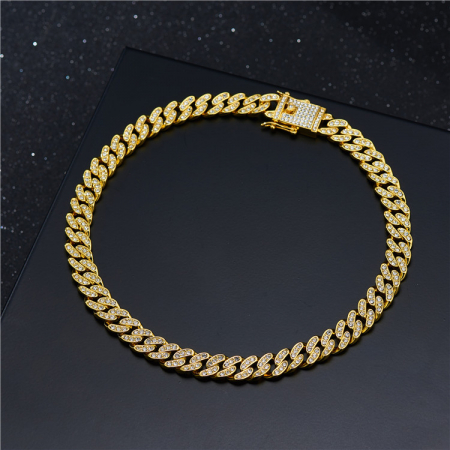 Lant Cuban Chain Link, placat cu aur 18K, insertii de zirconiu alb, 45 cm, auriu [1]