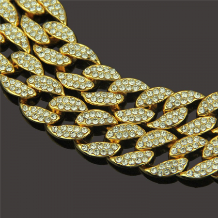 Lant Cuban Chain Link, placat cu aur 18K, insertii de zirconiu alb, 45 cm, auriu [2]
