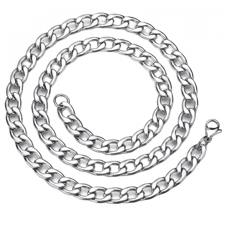 Lant de gat model Cuban Chain simplu din otel inoxidabil, unisex, placat cu argint, 12 mm, Tessero, 45 cm, argintiu [1]