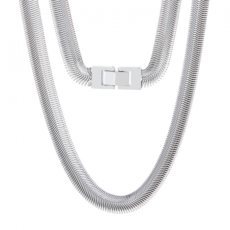 Bijuterii barbati - Lant Hip Hop model Snake Chain, otel inoxidabil, placat cu aur 18K, inchidere cu clips, 60 cm, 8mm, Tessero, argintiu