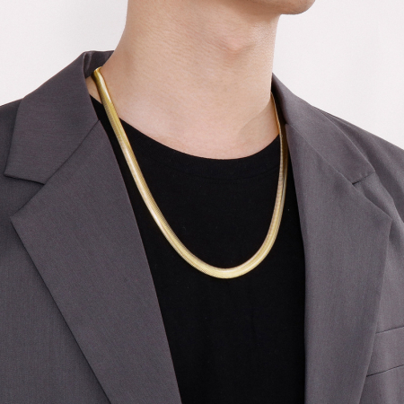 Lant Hip Hop model Snake Chain, otel inoxidabil, placat cu aur 18K, inchidere cu clips, 60 cm, 8mm, Tessero, auriu [1]