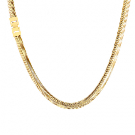 Bijuterii barbati - Lant Hip Hop model Snake Chain, otel inoxidabil, placat cu aur 18K, inchidere cu clips, 60 cm, 8mm, Tessero, auriu