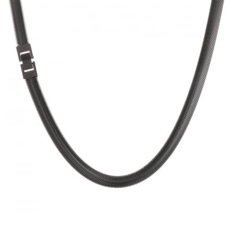 Bijuterii barbati - Lant Hip Hop model Snake Chain, otel inoxidabil, placat cu aur 18K, inchidere cu clips, 60 cm, 8mm, Tessero, negru
