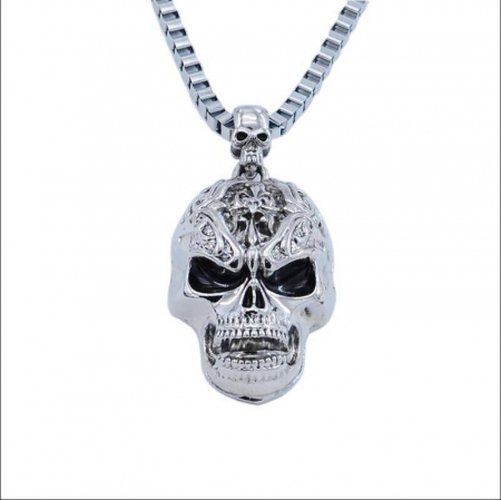 Lantisor barbatesc model Punk cu pandantiv cap de mort, otel inoxidabil, placat cu aur 18k, Tessero, argintiu [1]