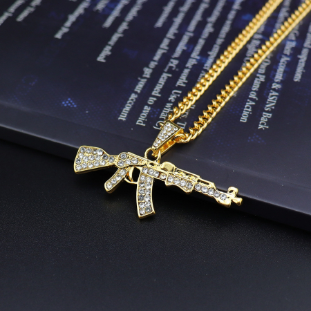 Lantisor cu pandantiv AK47, placat cu aur 18K, pietre zirconiu, auriu [1]