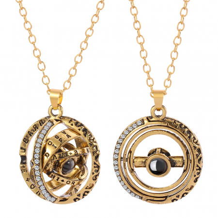 Lantisor cu pandantiv astronomic, sfera pliabila, unisex, proiectie "Te iubesc"' in 100 de limbi diferite, placat cu aur 18K, auriu [2]