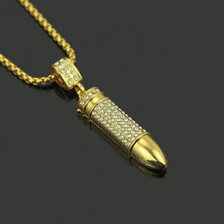 Lantisor cu pandantiv in forma de glont, placat cu aur 18K, pietre zirconiu, auriu [2]