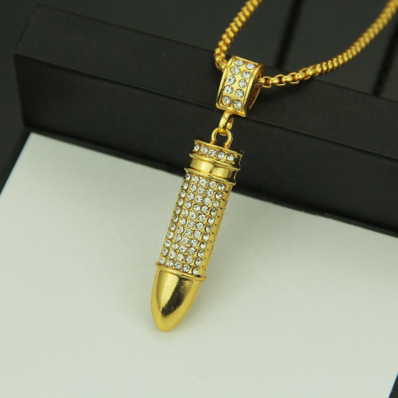 Lantisor cu pandantiv in forma de glont, placat cu aur 18K, pietre zirconiu, auriu [1]