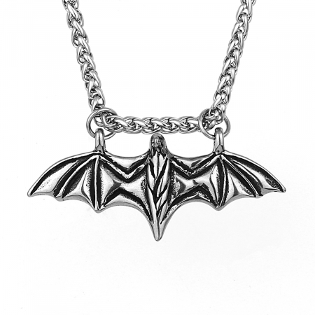 Lantisor cu pandantiv in forma de liliac Batman cu prindere dubla, otel inoxidabil placat cu argint, Tessero, argintiu [1]