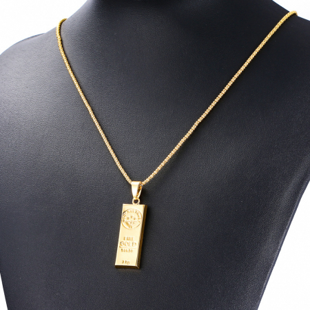 Lantisor cu pandantiv in forma de lingou de aur, aliaj metalic, placat cu aur 24K, auriu, Tessero [1]