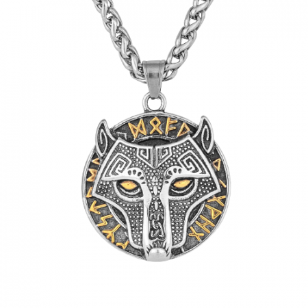 Lantisor cu pandantiv in forma de moneda Viking cu simbol animal, otel inoxidabil placat cu argint, Tessero, argintiu [1]