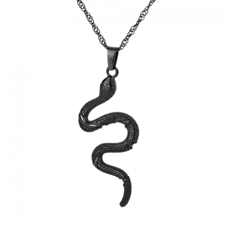 Bijuterii barbati - Lantisor cu pandantiv in forma de sarpe, unisex, Tessero, negru