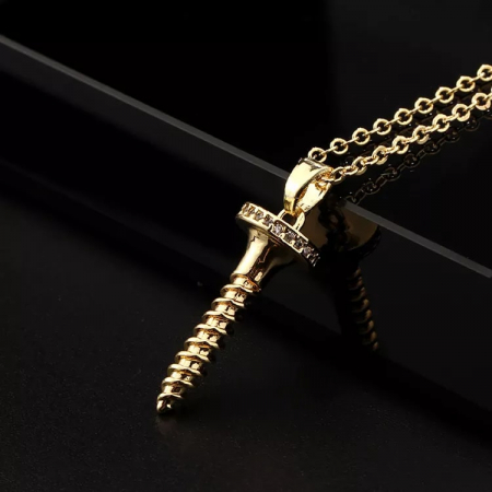 Lantisor cu pandantiv in forma de surub, model cu pietre zirconiu, placat cu aur 18K, unisex, Tessero, auriu [1]