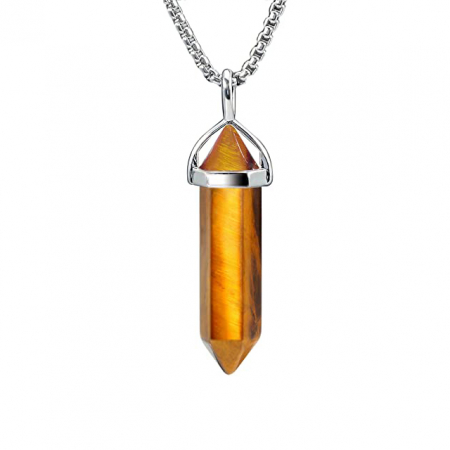 Bijuterii dama - Lantisor cu pandantiv vindecator in forma de hexagon din piatra semipretioasa, cristal de ametist, unisex, maro