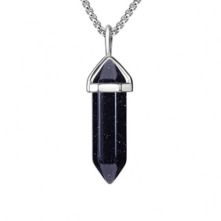 Bijuterii dama - Lantisor cu pandantiv vindecator in forma de hexagon din piatra semipretioasa, cristal de ametist, unisex, negru