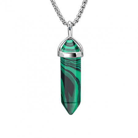 Bijuterii dama - Lantisor cu pandantiv vindecator in forma de hexagon din piatra semipretioasa, cristal de ametist, unisex, verde