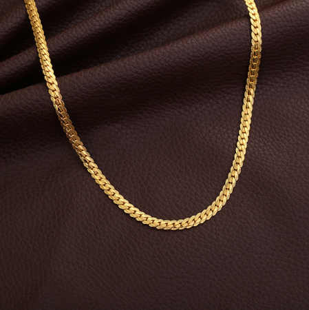 Lantisor Cuban Chain cu model din otel inoxidabil, unisex, placat cu aur 18K, Tessero, 5mm, 45cm, auriu [2]