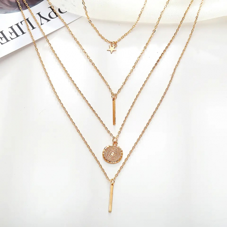 Lantisor de dama cu 4 straturi, diferite modele geometrice, model steluta, placat cu aur 14K, Tessero, auriu [2]
