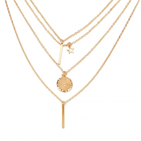 Lantisor de dama cu 4 straturi, diferite modele geometrice, model steluta, placat cu aur 14K, Tessero, auriu [1]