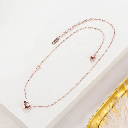 Lantisor de dama cu pandantiv inima si cheita "Love forever", otel inoxidabil, placat cu aur, rose gold [3]