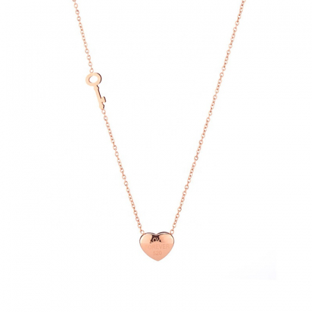 Bijuterii dama - Lantisor de dama cu pandantiv inima si cheita "Love forever", otel inoxidabil, placat cu aur, rose gold