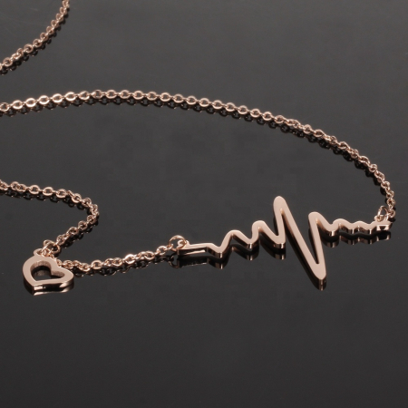 Lantisor de dama, model electrocardiograma, inimioara cu puls, otel inoxidabil, 45 cm, rose gold [1]