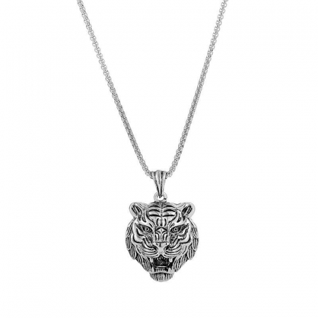 Lantisor design cubic cu pandantiv in forma de cap de tigru, placat cu argint, Tessero, 65 cm, argintiu [1]