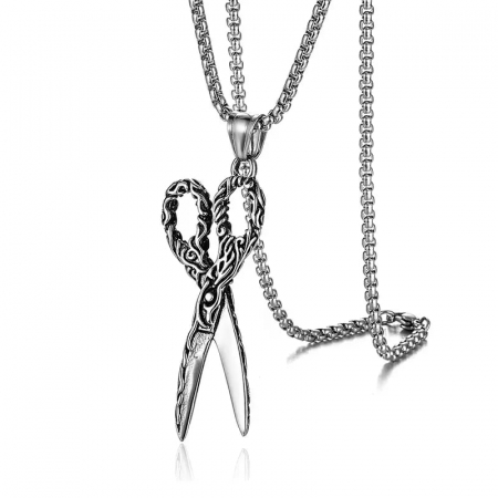 Lantisor design cubic cu pandantiv in forma de foarfeca de tuns, placat cu argint, unisex, Tessero, argintiu [3]