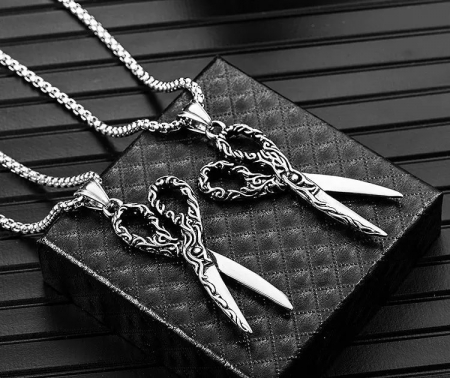 Lantisor design cubic cu pandantiv in forma de foarfeca de tuns, placat cu argint, unisex, Tessero, argintiu [1]