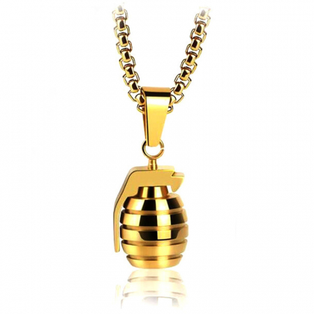 Bijuterii dama - Lantisor design cubic cu pandantiv in forma de grenada, placat cu aur 18K, auriu