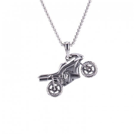 Lantisor design cubic cu pandantiv in forma de motocicleta, placat cu argint, Tessero, 65 cm, argintiu [2]