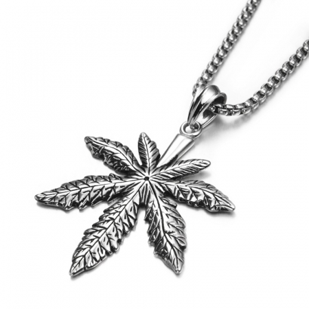 Lantisor design cubic cu pandantiv in forma de planta Marijuana, placat cu argint, Tessero, argintiu [2]