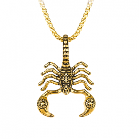 Bijuterii barbati - Lantisor design cubic cu pandantiv in forma de scorpion, placat cu aur 18K, Tessero, auriu