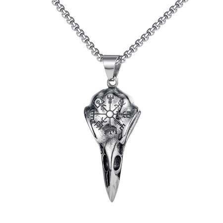Lantisor design cubic cu pandantiv VIking in forma de craniu de corb, placat cu argint, Tessero, 50 cm, argintiu [3]