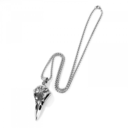 Lantisor design cubic cu pandantiv VIking in forma de craniu de corb, placat cu argint, Tessero, 50 cm, argintiu [1]