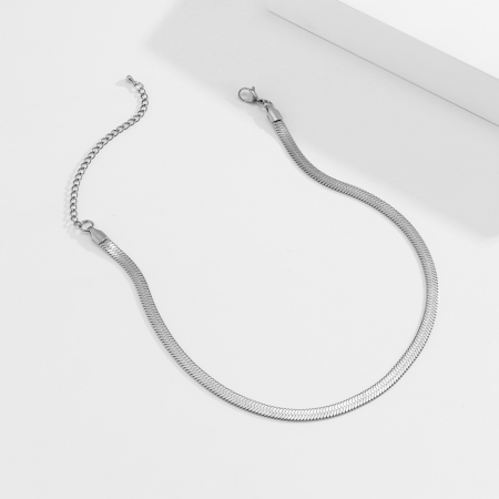 Lantisor din otel inoxidabil, model sarpe, latime 3 mm, 45+5 cm, placat cu aur 18K, argintiu [1]
