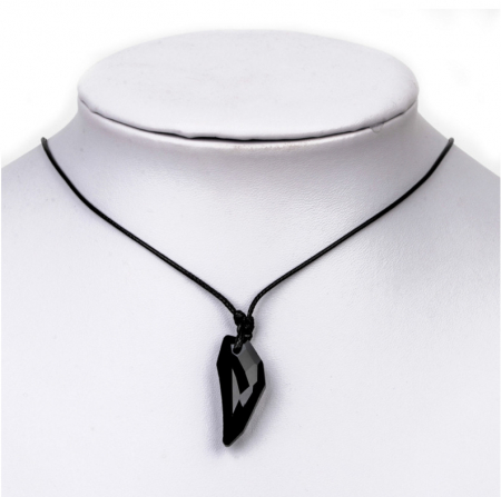 Lantisor din piele ecologica cu pandantiv din piatra semipretioasa in forma de dinte de lup, 50 cm, unisex, Tessero, negru [1]