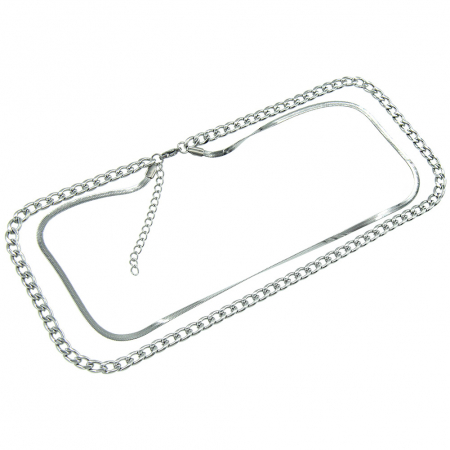Lantisor dublu casual, model Snake si Cuban Chain din otel inoxidabil, unisex, Tessero, extensie reglabila, argintiu [3]