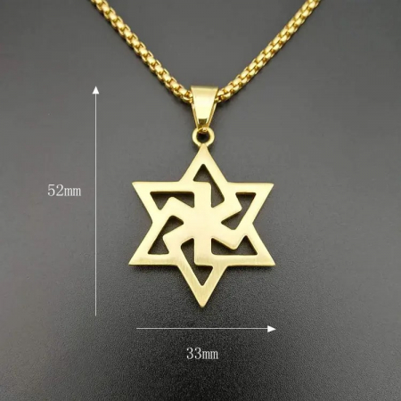 Lantisor Hip Hop design cubic cu pandantiv in forma de stea hexagonala, otel inoxidabil, placat cu aur 18K, pietre zirconiu, Tessero, auriu [2]