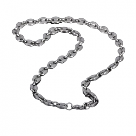 Bijuterii barbati - Lantisor in forma de boaba de cafea din otel inoxidabil, unisex, placat cu aur 18K, grosime 6mm, lungime 55 cm, Tessero, argintiu