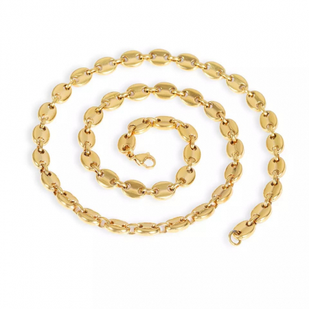 Bijuterii barbati - Lantisor in forma de boaba de cafea din otel inoxidabil, unisex, placat cu aur 18K, grosime 6mm, lungime 55 cm, Tessero, auriu