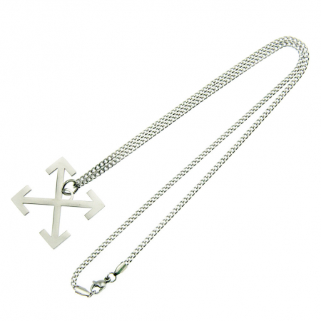 Bijuterii barbati - Lantisor model Cuban Chain cu pandantiv in forma de sageti, otel inoxidabil, unisex, Tessero, argintiu