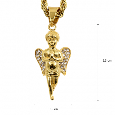Lantisor model Rope cu pandantiv in forma de inger, otel inoxidabil, placat cu aur 24K, pietre zirconiu, auriu [1]