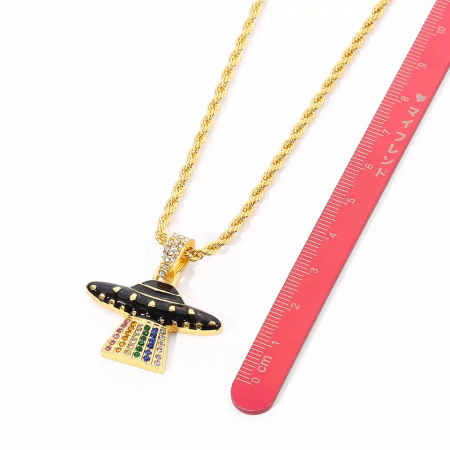 Lantisor model Rope cu pandantiv in forma OZN, decorat cu pietre zirconiu multicolore, placat cu aur 18K, auriu [2]